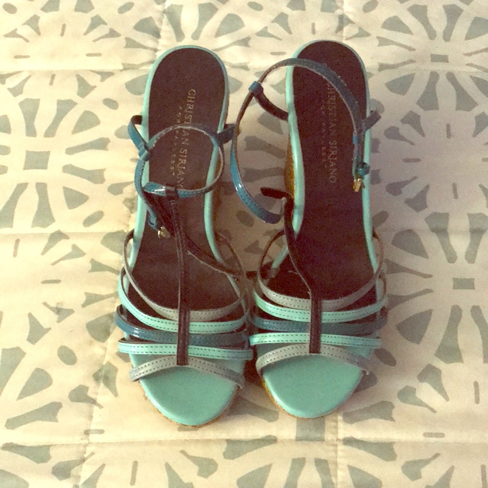 Blue Strappy Wedges